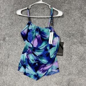 Magicsuit By Miraclesuit Tankini Swim Top Size 10 Blue Floral Underwire Tropical